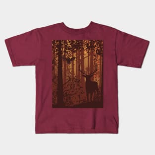 Dark Forest Landscape and Deer Kids T-Shirt